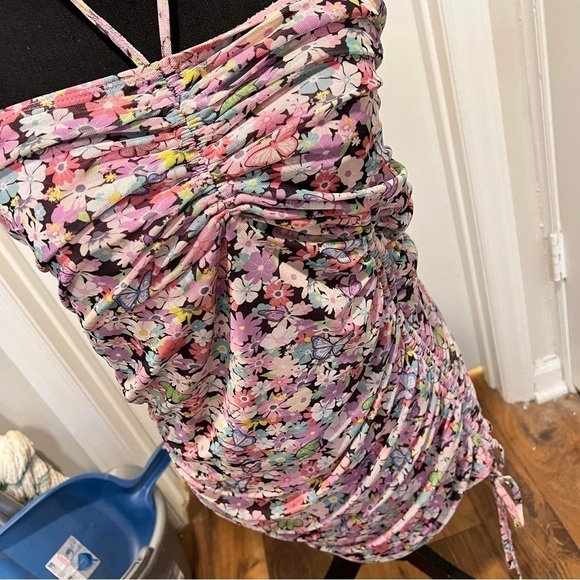 Sugar Thrillz Pink Floral Ruched Halter Dress 2X F2 - Picture 5 of 6